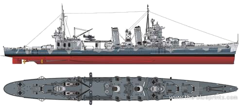 Корабль USS CA-71 Quincy [Heavy Cruiser] (1942) - чертежи, габариты, рисунки